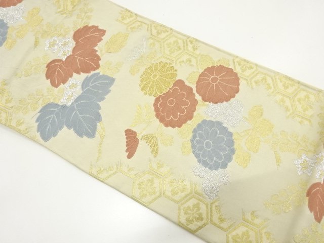 JAPANESE KIMONO / ANTIQUE CHRYSANTHEMUM / PAULOWNIA PATTERN WOVEN FUKU